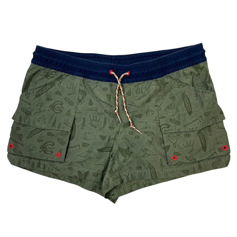 Columbia Sandy River Cargo Shorts L Cyprus Green Camping Print AK2133 Ripstop